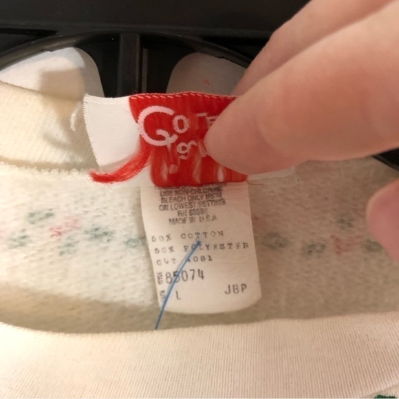 Vintage Christmas Tree Ringer Neck Sweatshirt Large 90s Jane Colby White Green - Picture 6 of 9